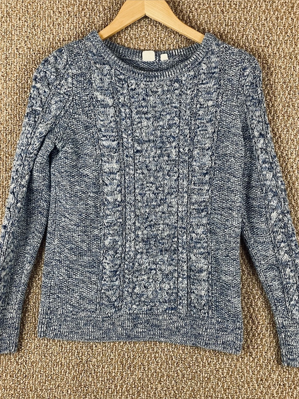 GAP Sweater Womens Small Cable Chunky Knit Fisherman Blue Marl Crewneck F258